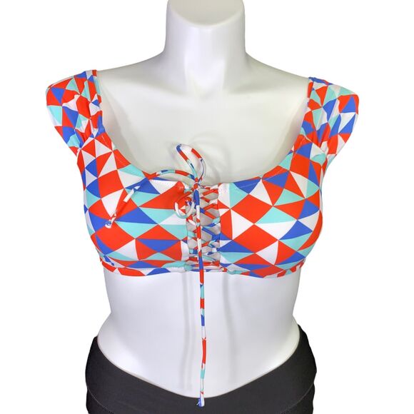 Raisins Womens Bikini Swimsuit Top Colorful Triangle Geo Print Beach Swimwear XL - Picture 1 of 12